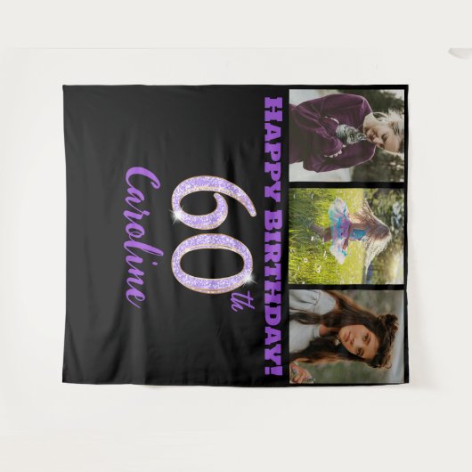 Tenture 60e fête d'anniversaire, Parties scintillant viole (Devant (Horizontal))