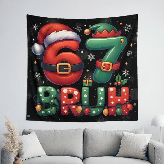 Tenture 67 Meme Six Seven Bruh Drôle de Noël 6 7