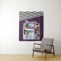 6 Photo Collage Plum Striped Motif Personnalisé