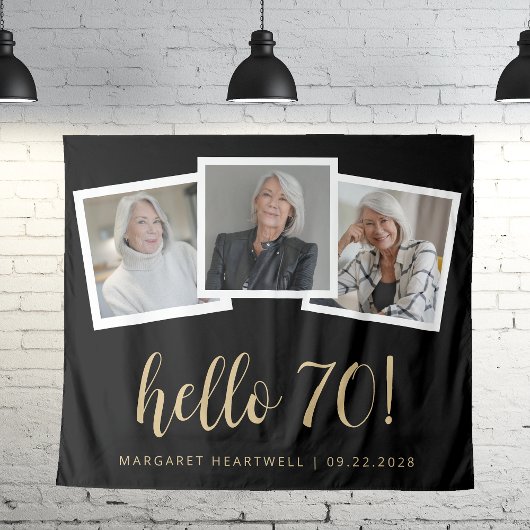 Tenture 70e anniversaire 3-Photo Or Script Cheers Noir