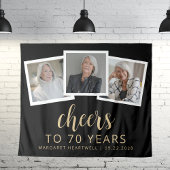 Tenture 70e Anniversaire 3-Photo Or Script Félicitations N