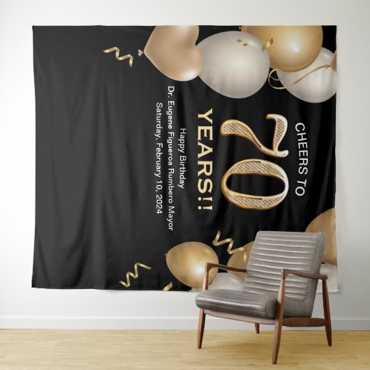 Tenture 70e anniversaire Black and Gold Photo Booth fond (En situation (horizontale))