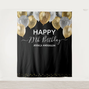 Tenture 70e anniversaire Gold Silver Black Balloons Tapest