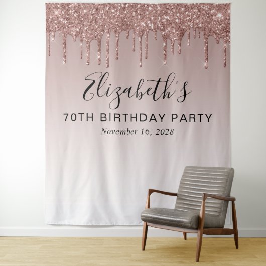 Tenture 70e anniversaire Rose Parties scintillant d'or Con (En situation)