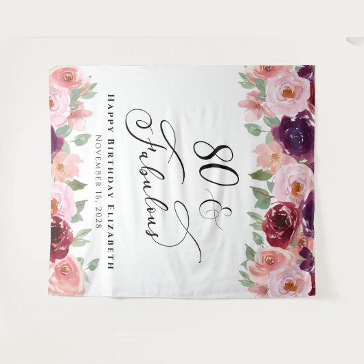Tenture 80 Merveilleux Anniversaire Fête Florale Aquarelle (Devant (Horizontal))
