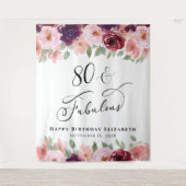 Tenture 80 Merveilleux Anniversaire Fête Florale Aquarelle (Devant)