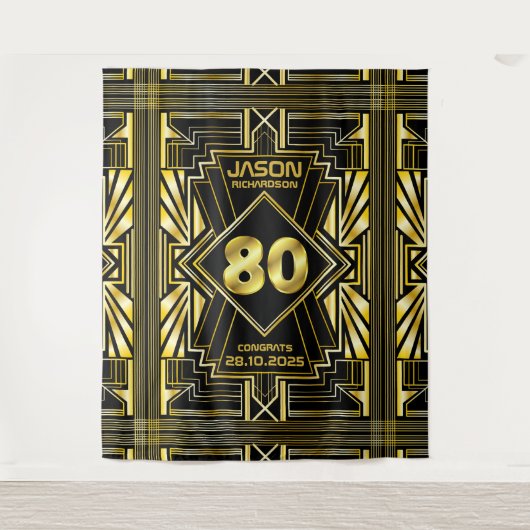 Tenture 80e anniversaire Art Déco Gold Black Great Gatsby (Devant)
