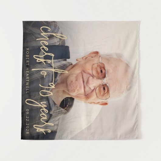 Tenture 90e anniversaire de la fête Photo Gold Script Chee (Devant (Horizontal))