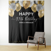 Tenture 90e anniversaire Gold Silver Black Balloons Tapest (En situation)