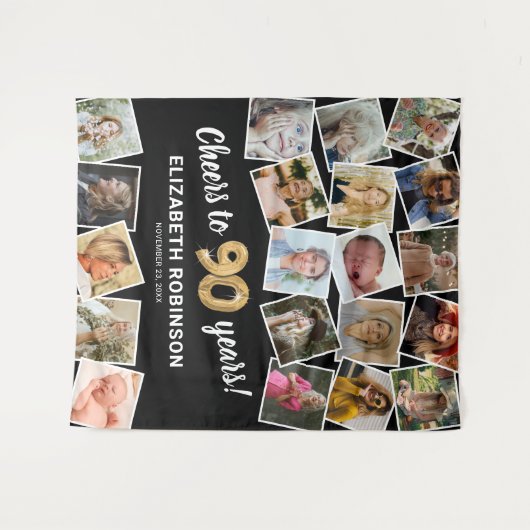 Tenture 90e anniversaire Multi Photo fond (Devant (Horizontal))
