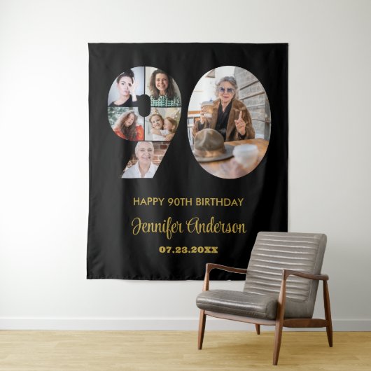 Tenture 90e anniversaire Numéro 90 Photo Collage moderne N (En situation)