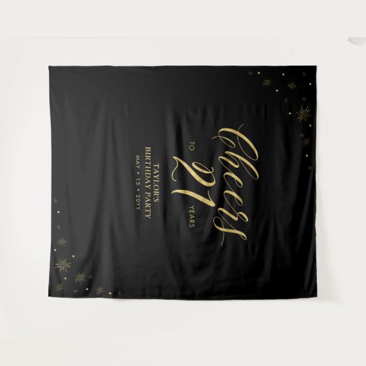 Tenture À 21 ans | Soirée d'anniversaire Or et Noir (Devant (Horizontal))