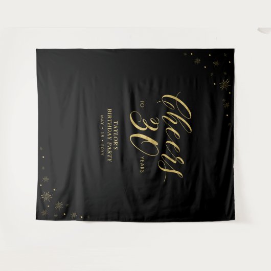 Tenture À 30 ans | Soirée d'anniversaire Or et Noir (Devant (Horizontal))