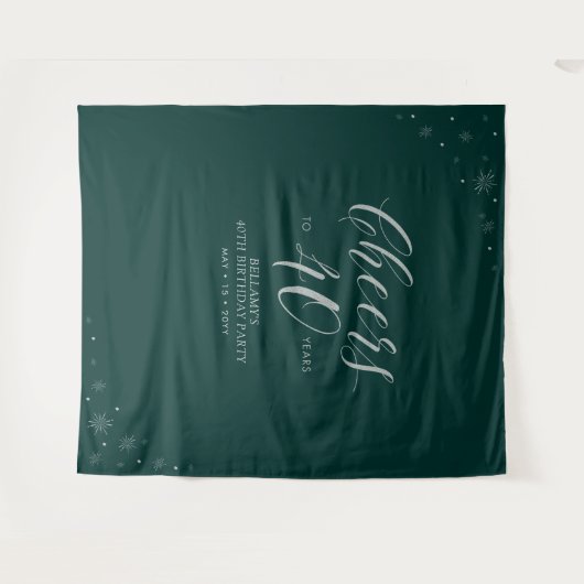 Tenture À 40 ans | Fête d'anniversaire Argent et Vert (Devant (Horizontal))