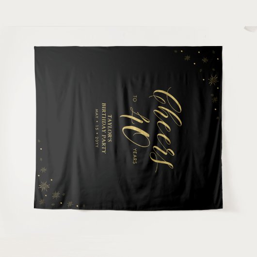 Tenture À 40 ans | Soirée d'anniversaire Or et Noir (Devant (Horizontal))