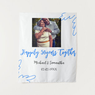 Tenture à 50 ans de mariage feuille bleue photo nom