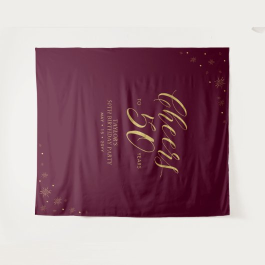Tenture À 50 ans, fête d'anniversaire Or et Bourgogne (Devant (Horizontal))