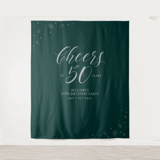 Tenture À 50 ans, tchin ! | Fête d'anniversaire Argent & V (Devant)