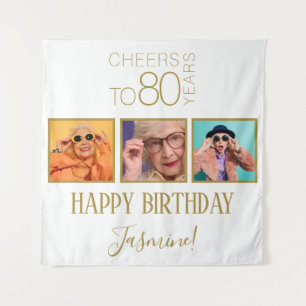 Tenture À 80 ans 3 Photos Blanc Or Élégant