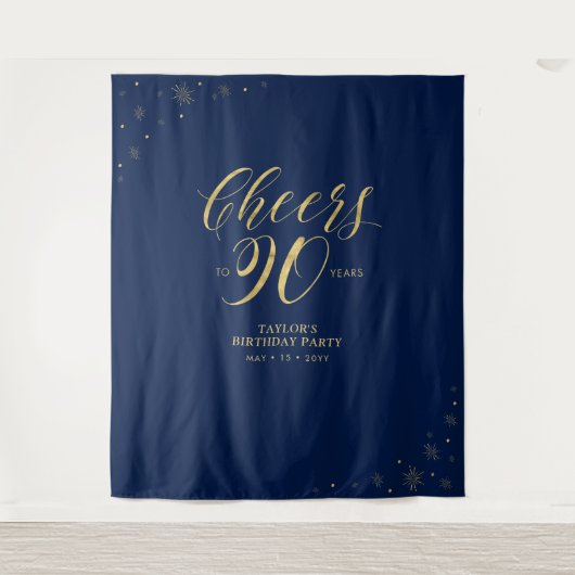 Tenture À 90 ans, fête d'anniversaire Gold & Navy 90 (Devant)