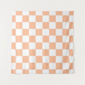 Tenture à damiers carré pêche orange blanc géométrique (Devant)