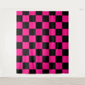Tenture à damiers carré rose chaud noir rétro géométrique (Devant)