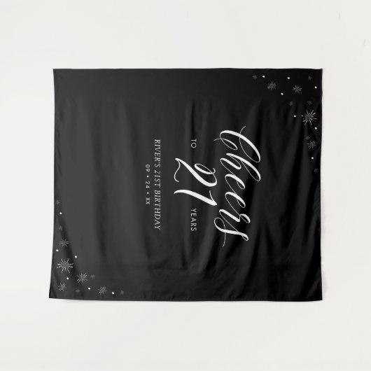 Tenture À la vie à 21 ans | 21e anniversaire noir et blanc (Devant (Horizontal))