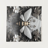 Tenture Abeille de miel dorée sur toile florale (Devant (Horizontal))