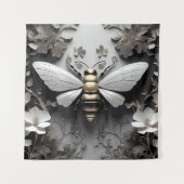 Tenture Abeille de miel dorée sur toile florale (Devant)