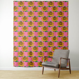 Tenture Abeille sur motif de fleur de tournesol rose