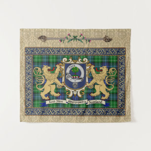 Tenture Abercrombie Clan Badge & Tartan avec Lions