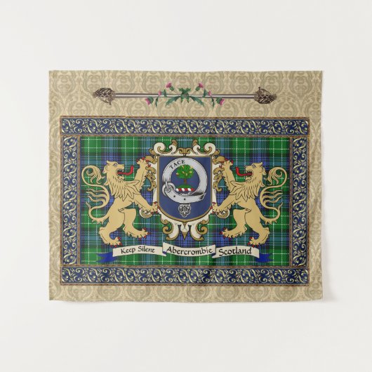 Tenture Abercrombie Clan Badge & Tartan avec Lions (Devant (Horizontal))