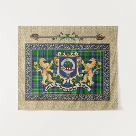 Tenture Abercrombie Clan Badge & Tartan w/Lions  (Devant (Horizontal))