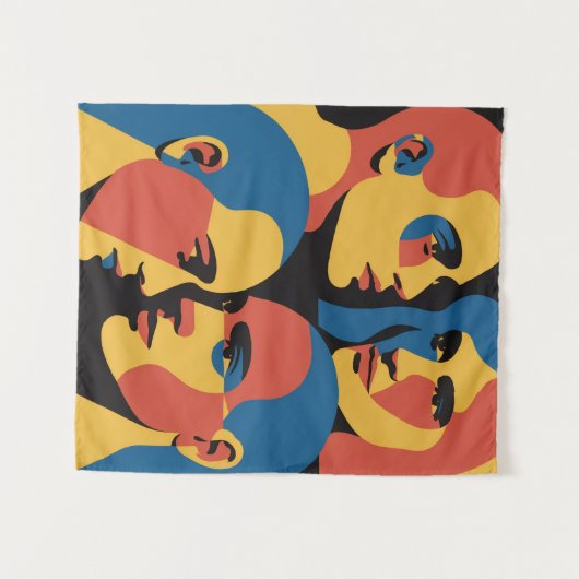 Tenture Abstract Faces Grid Art Print, Human Faces (Devant (Horizontal))