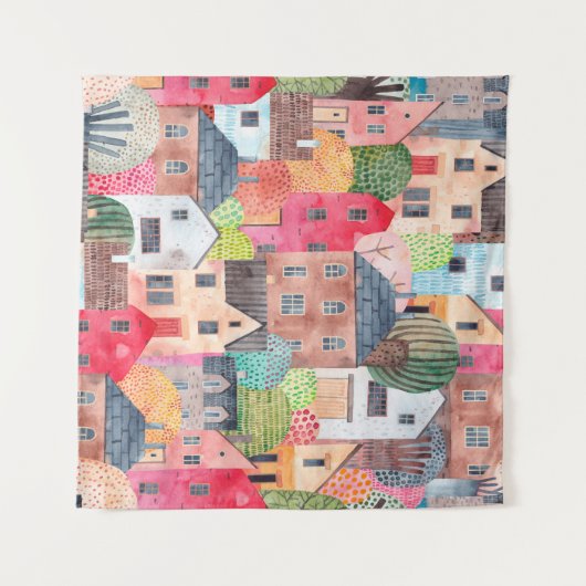 Tenture Abstract seamless pattern with houses. Watercolor  (Devant (Horizontal))