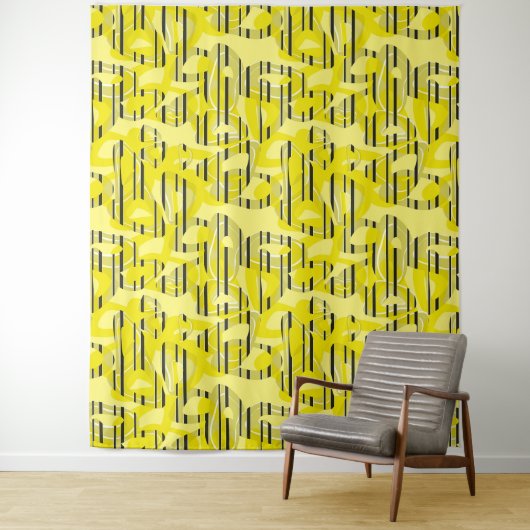 Tenture Abstrait art moderne rayé jaune blanc noir dec (En situation)