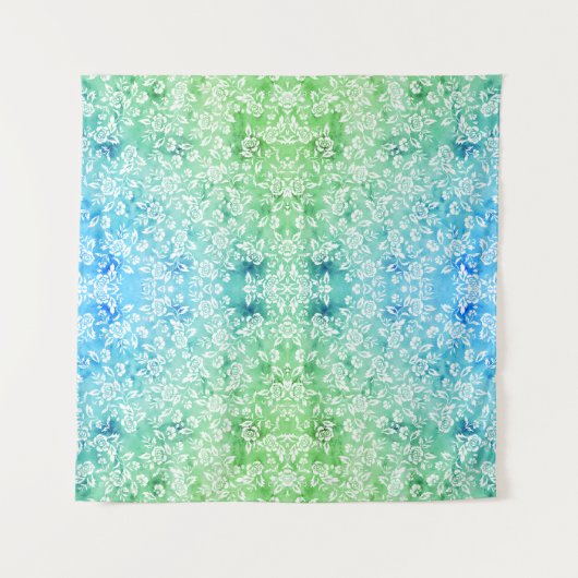 Tenture Abstrait floral bleu vert (Devant (Horizontal))