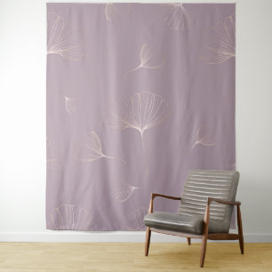 Tenture Abstrait Ginkgo Biloba Rose Botanique Or