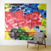 Tenture Abstrait Gras en Rouge, Bleu, Jaune et Vert (En situation (horizontale))