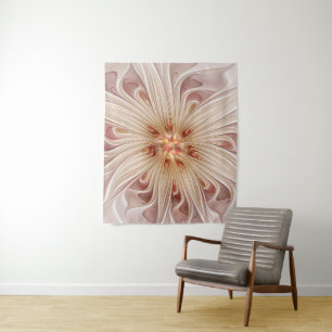 Tenture Abstrait Moderne Peach Pastel Flower Fractal Art