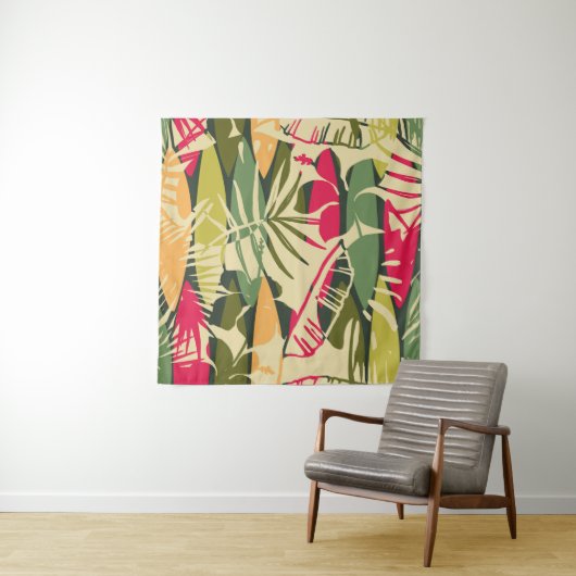 Tenture Abstrait motif sans faille avec des feuilles tropi (En situation)