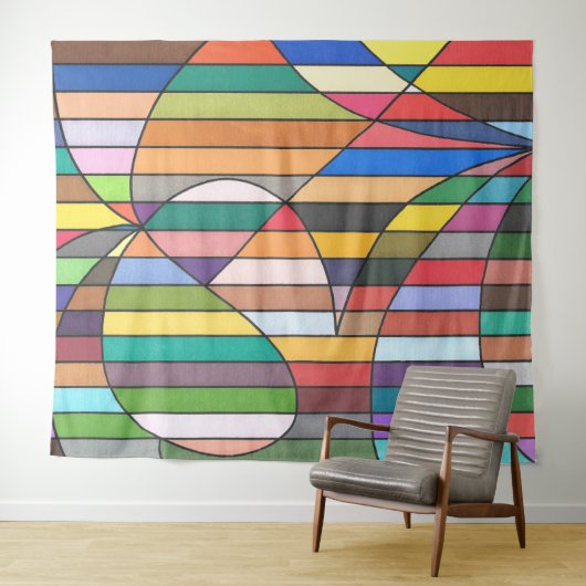 Tenture Abstrait rayé multicolore avec géométrie incurvée (En situation (horizontale))