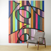 Tenture Abstrait rayé vibrant avec perruques noires en gra (En situation)
