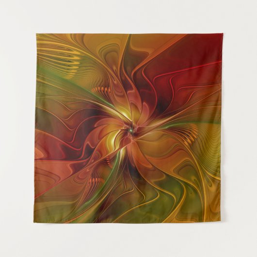 Tenture Abstrait Rouge Orange Brown Vert Fractal Art Flowe (Devant)