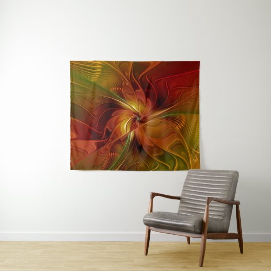 Tenture Abstrait Rouge Orange Brown Vert Fractal Art Flowe (En situation (horizontale))
