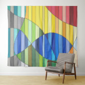 Tenture Abstrait tripé avec des formes jaune et bleue (En situation (horizontale))