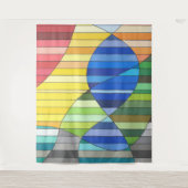 Tenture Abstrait tripé avec des formes jaune et bleue (Devant)