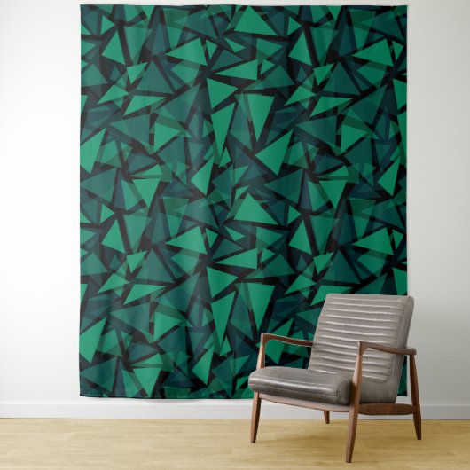 Tenture Abstrait vert émeraude polygonale motif jeter pil (En situation)