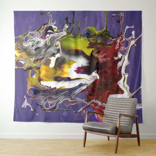 Tenture Abstrait Violet avec Tourbillons de Fluides Rouges (En situation (horizontale))