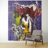 Tenture Abstrait Violet avec Tourbillons de Fluides Rouges (En situation)